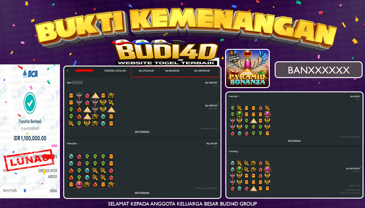 BUDI4D JACKPOT SLOT PRAGMATIC PLAY PYRAMID BONANZA Rp.1.100.000,- LUNAS